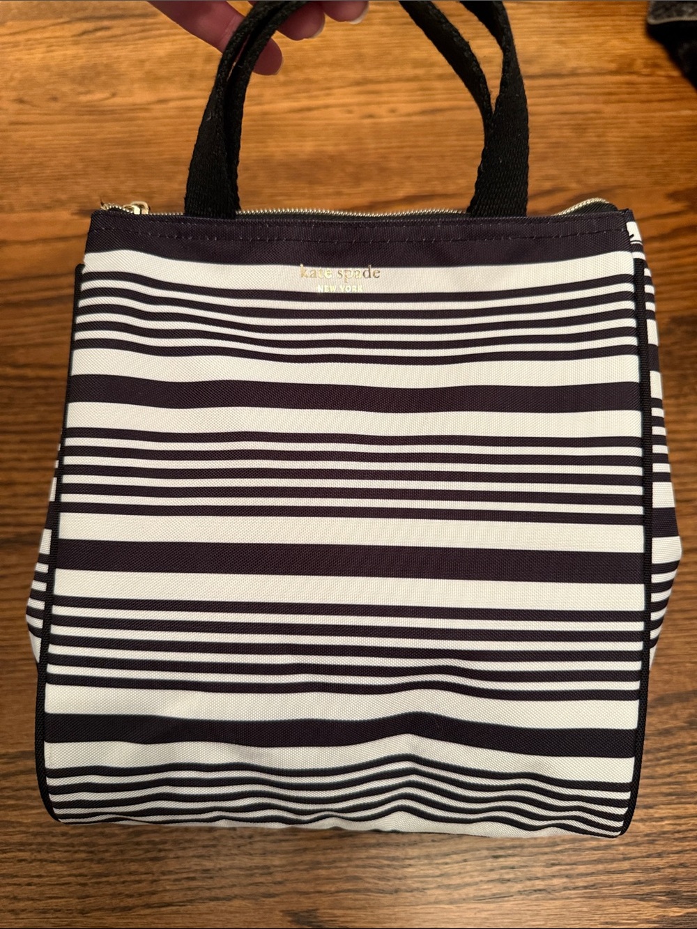 Kate Spade New York Black White Striped Insulated Lunch Tote Zip Cooler Bag